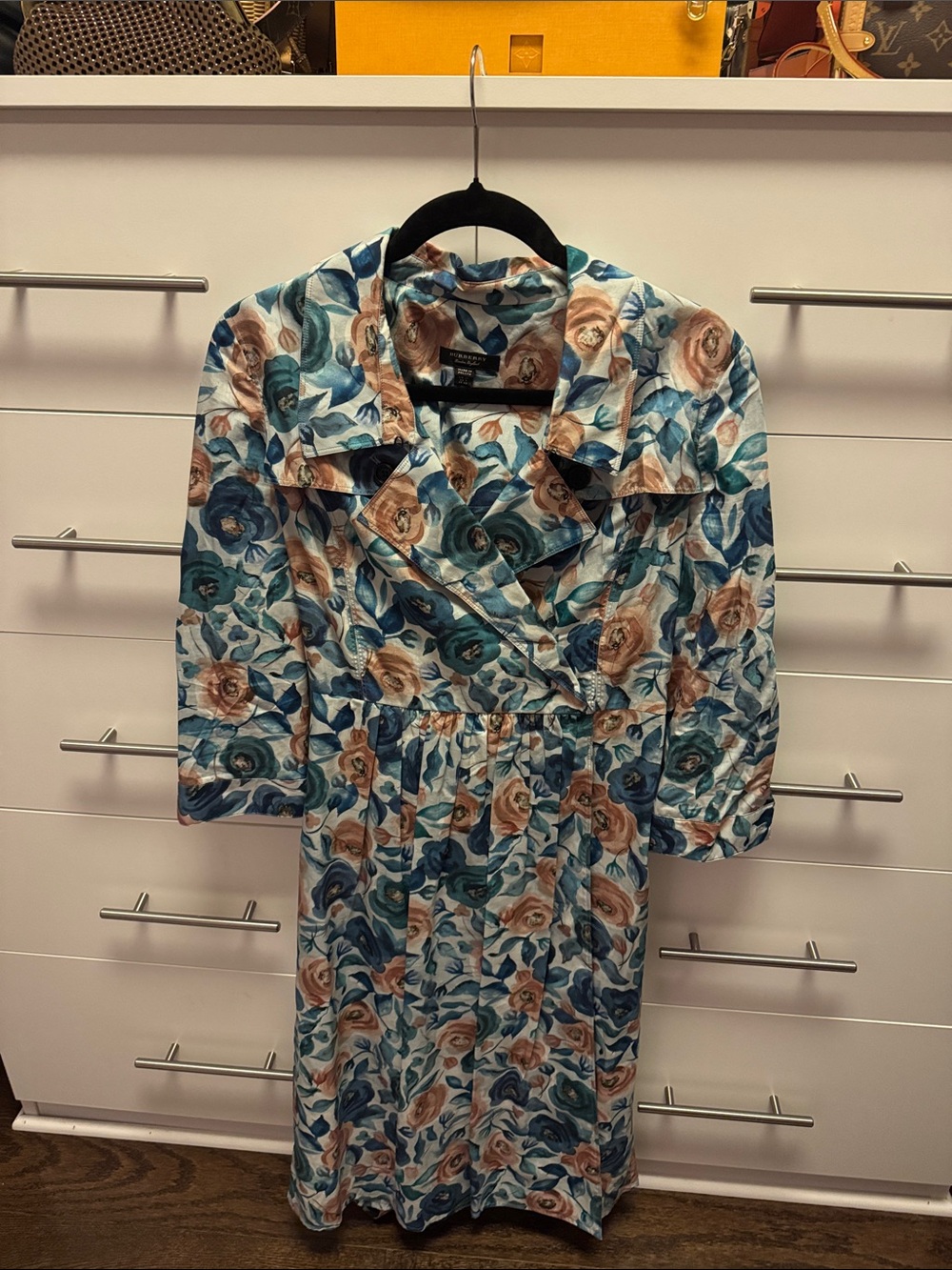 Burberry Floral Silk Blouse in Teal & Peach